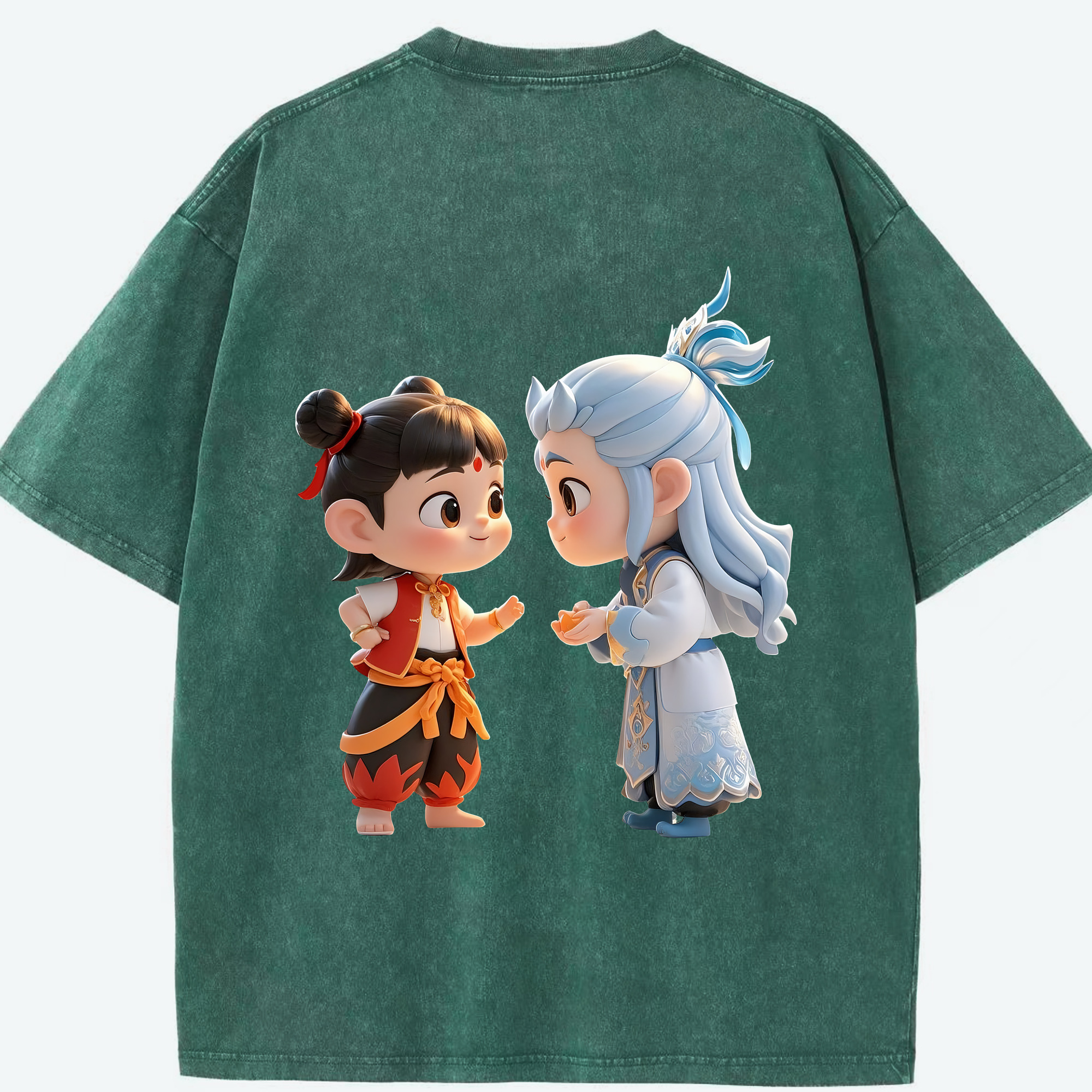 （画像用） Ne Zha 2 ナタ 魔童の大暴れ 綿100% ヴィンテージ風 半袖Tシャツ（背面プリント）
